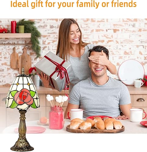 Miniatura 8 de Lámpara de mesa pequeña estilo Tiffany, lámpara antigua de 6 pulgadas, lámpara de noche de mesa de noche de escritorio para dormitorio, sala de