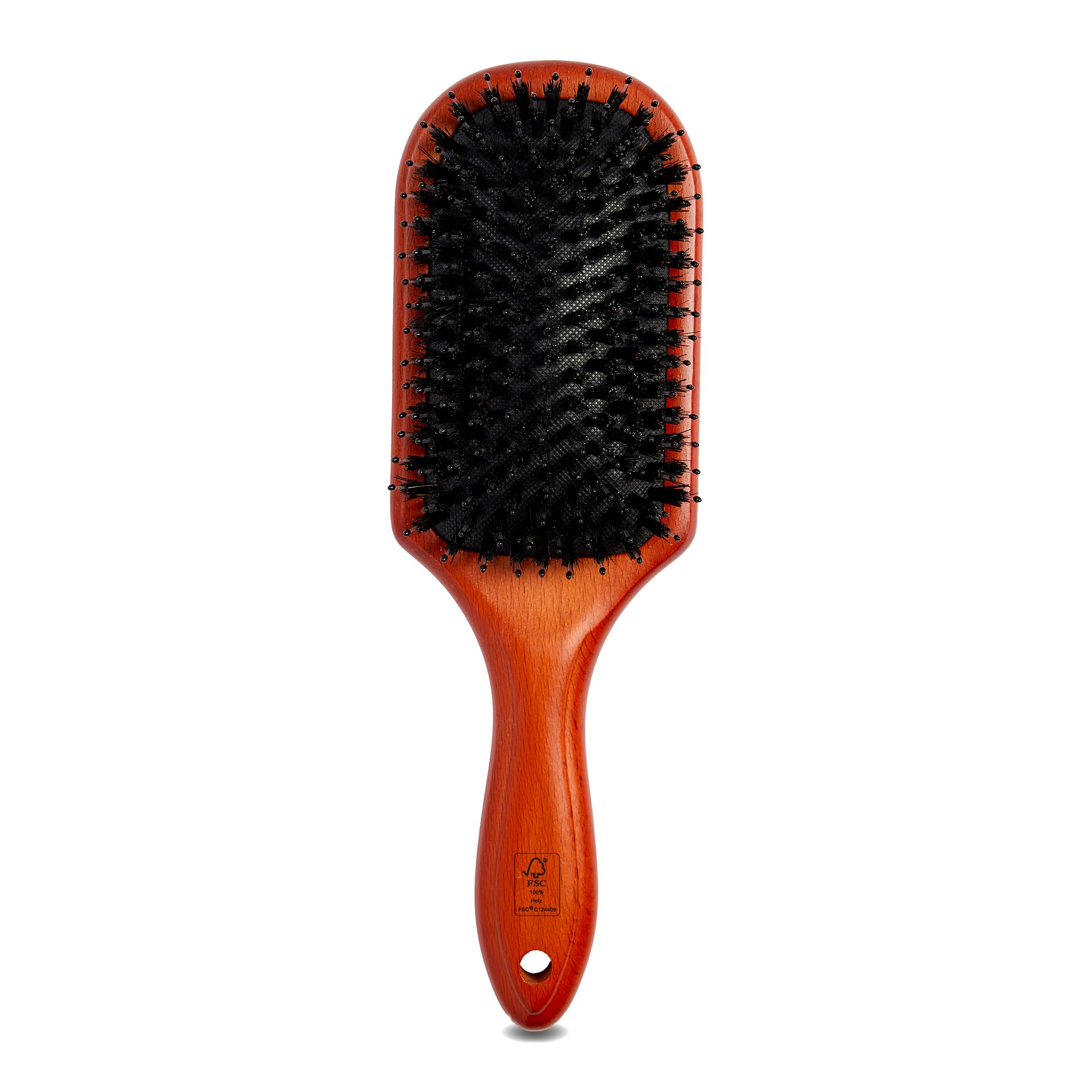 MIBELLA BEAUTY & CO Hairbrush with Boar Bristles and Nylon Bristles Paddle Brush for Head Massage and Hair Care - Brush Made from Sustainable Beech Wood
