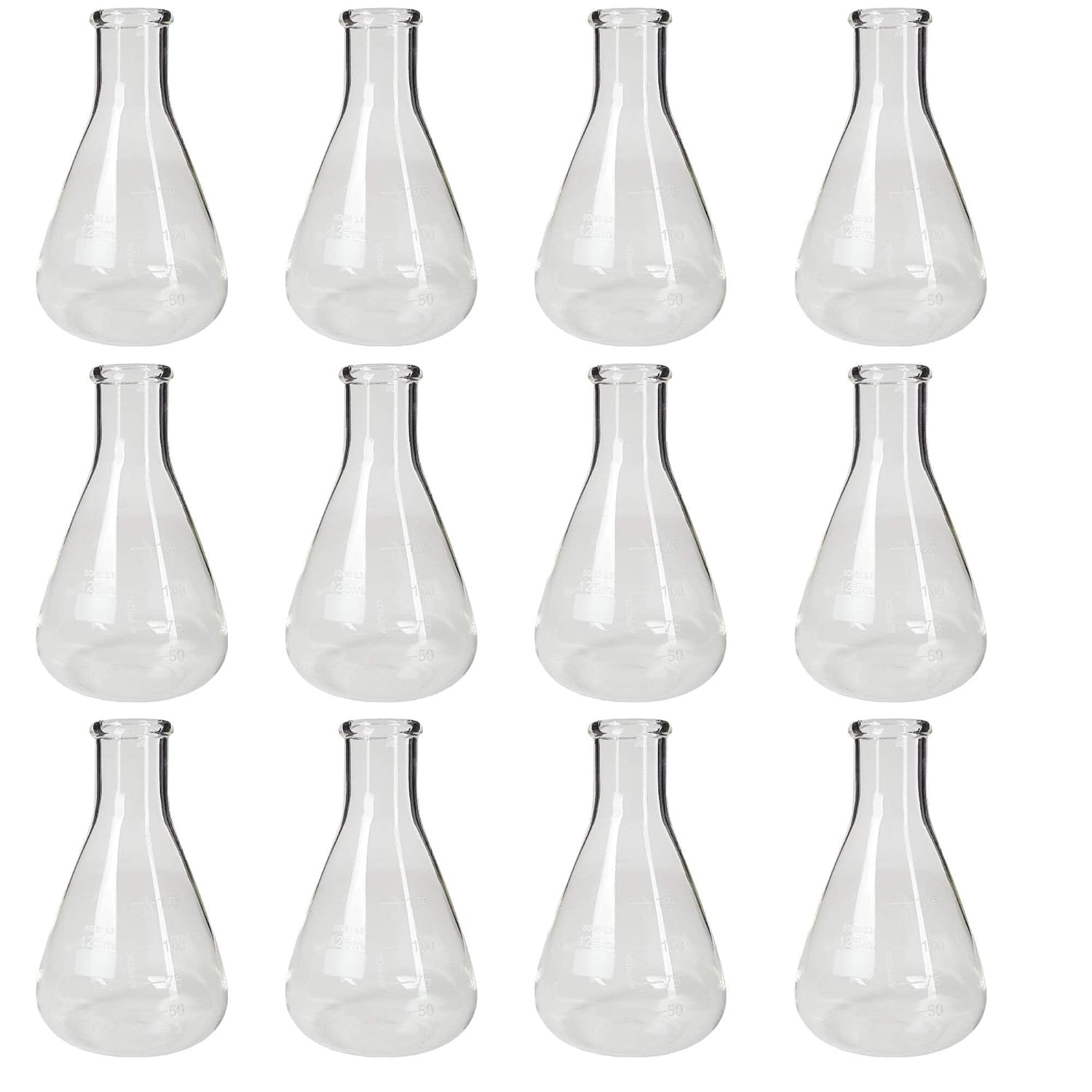 EF125-PK GLASS Gsc Erlenmeyer Flasks, 125 mL with Graduations, Borosilicate GLASS, Pack of 12, 4.22675 fl. oz. Capacity (Pack of 12)