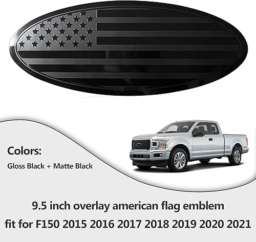 Miniatura 5 de Para Ford Emblem, parrilla delantera negra de 9.5 pulgadas, superposición para portón trasero, emblema de bandera estadounidense, para F150