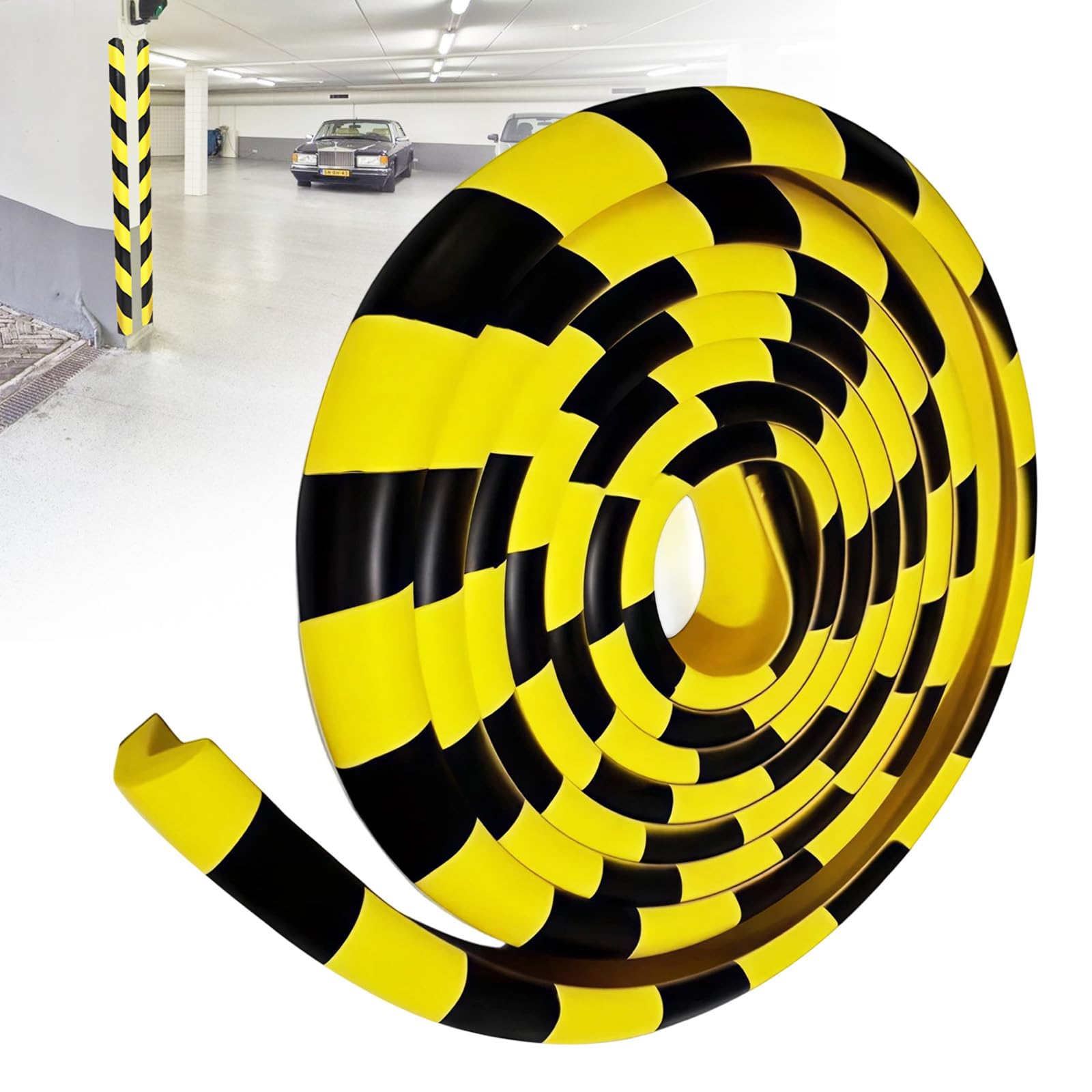Paraspigoli in schiuma, 5 metri, protezione per angoli in schiuma, giallo/nero, protezione per angoli del tavolo, a forma di L, autoadesiva, per garage, magazzino