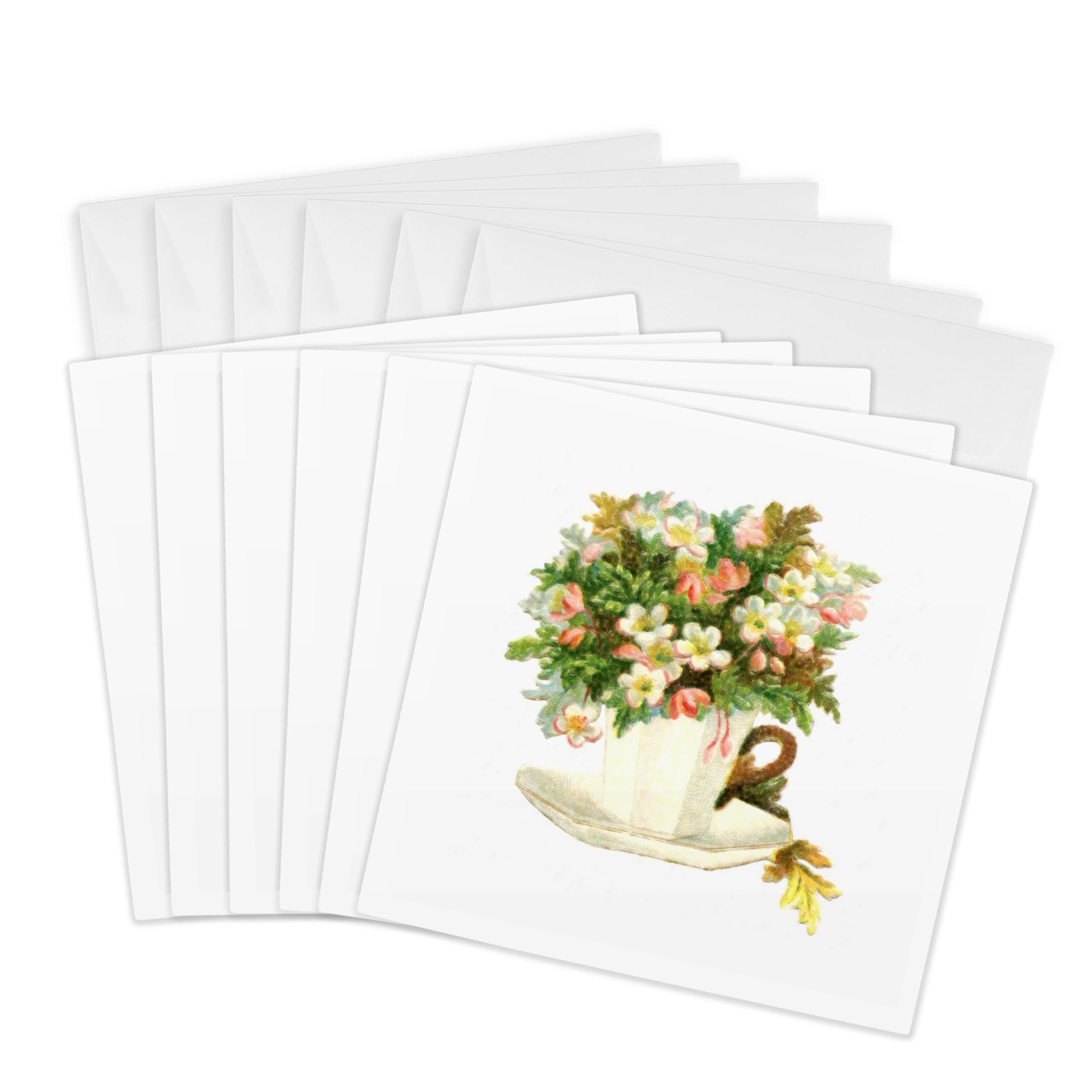 3dRose gc_245111_1 6 x 6-Inch "Image of Painting of Victorian Teacup with Flowers" Greeting Card (Pack of 6)
