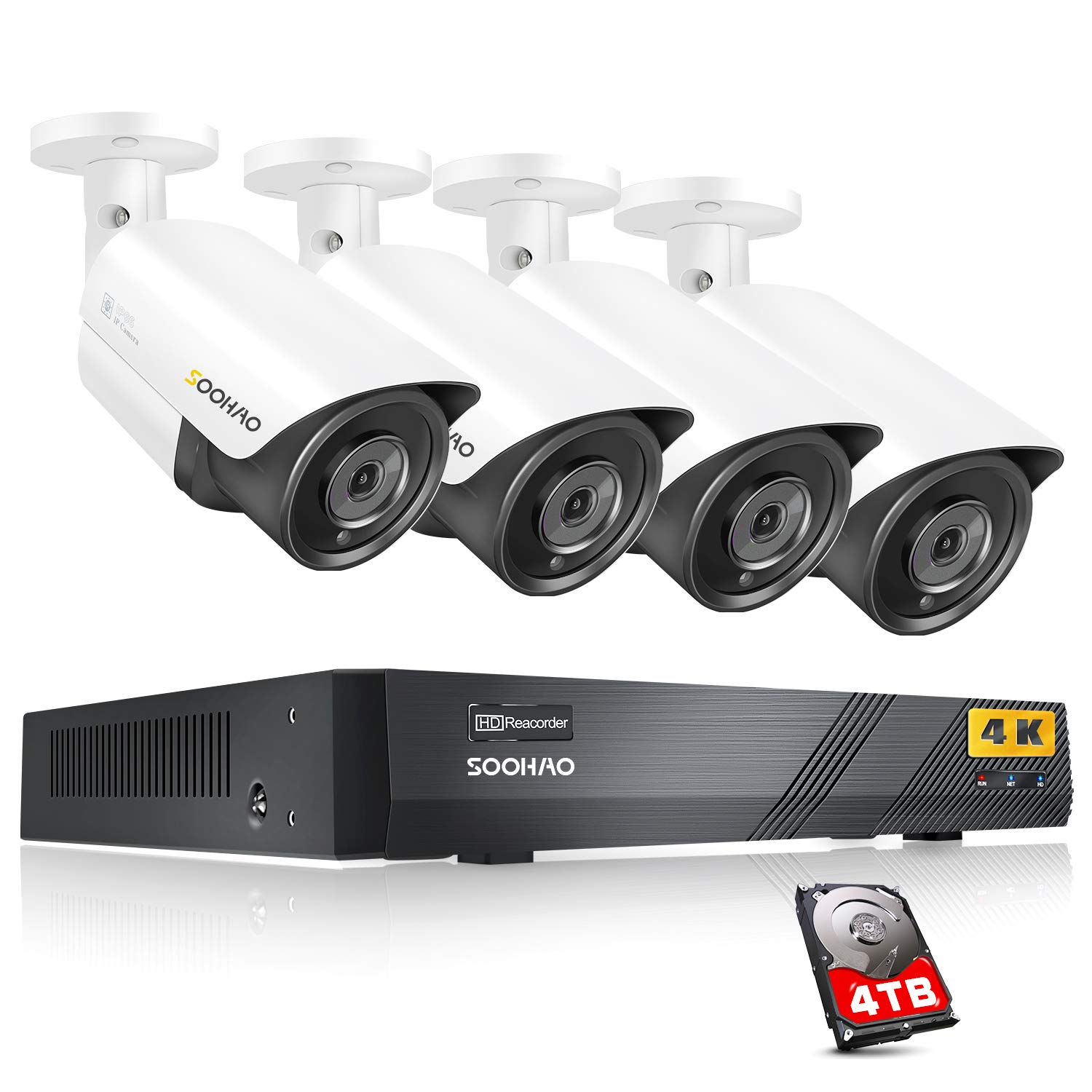 SOOHAO 防犯カメラ poe給電 poeカメラ8台+録画機+4TB HDD｜