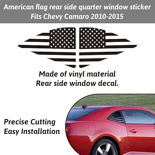 Miniatura 3 de Zhizhong Calcomanía para ventana de cuarto lateral trasero para Chevy Camaro 2010-2015, calcomanía de bandera estadounidense negra mate (un par,