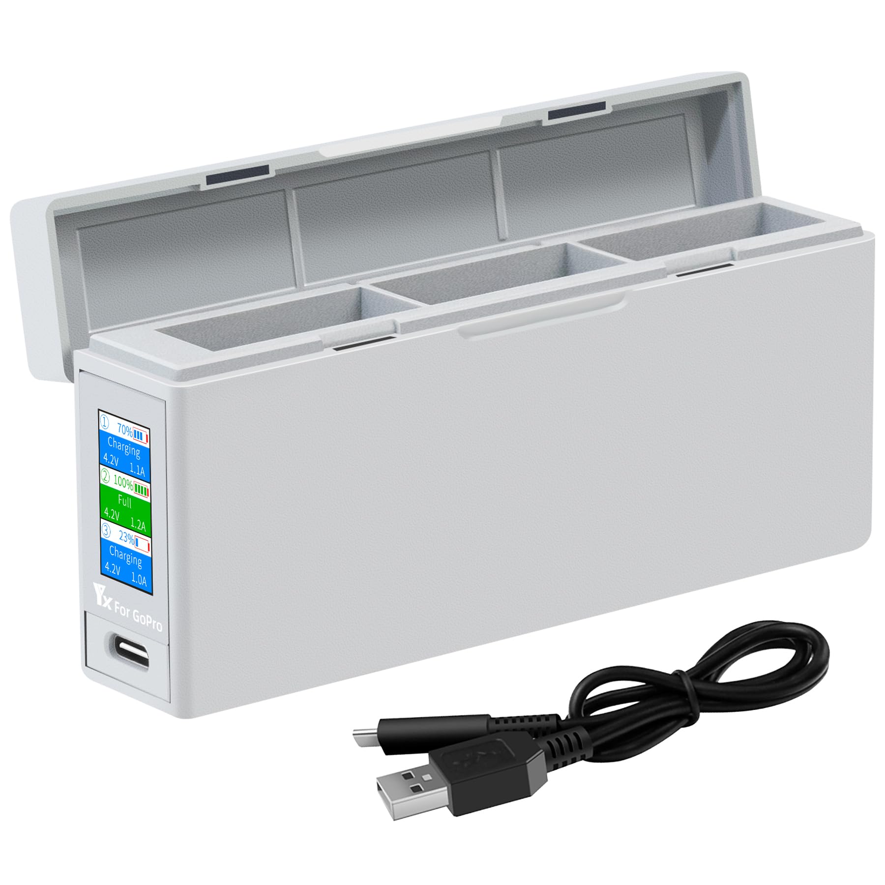 LYONGTECH LCD Triple Battery Charger for GoPro Hero 12 11 10 9 Black,Go pro Enduro Batteries Display Charging Case,Fast Charge 3 Batteries Accessories