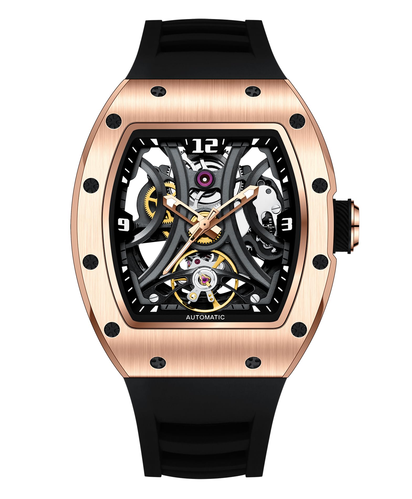 Photo 1 of Paras Crown Automatic Watches for Men Stainless Case Silicone Strap Analog 50M Waterproof Mechanical Watch Fashion Mens Watches Relojes De Hombre