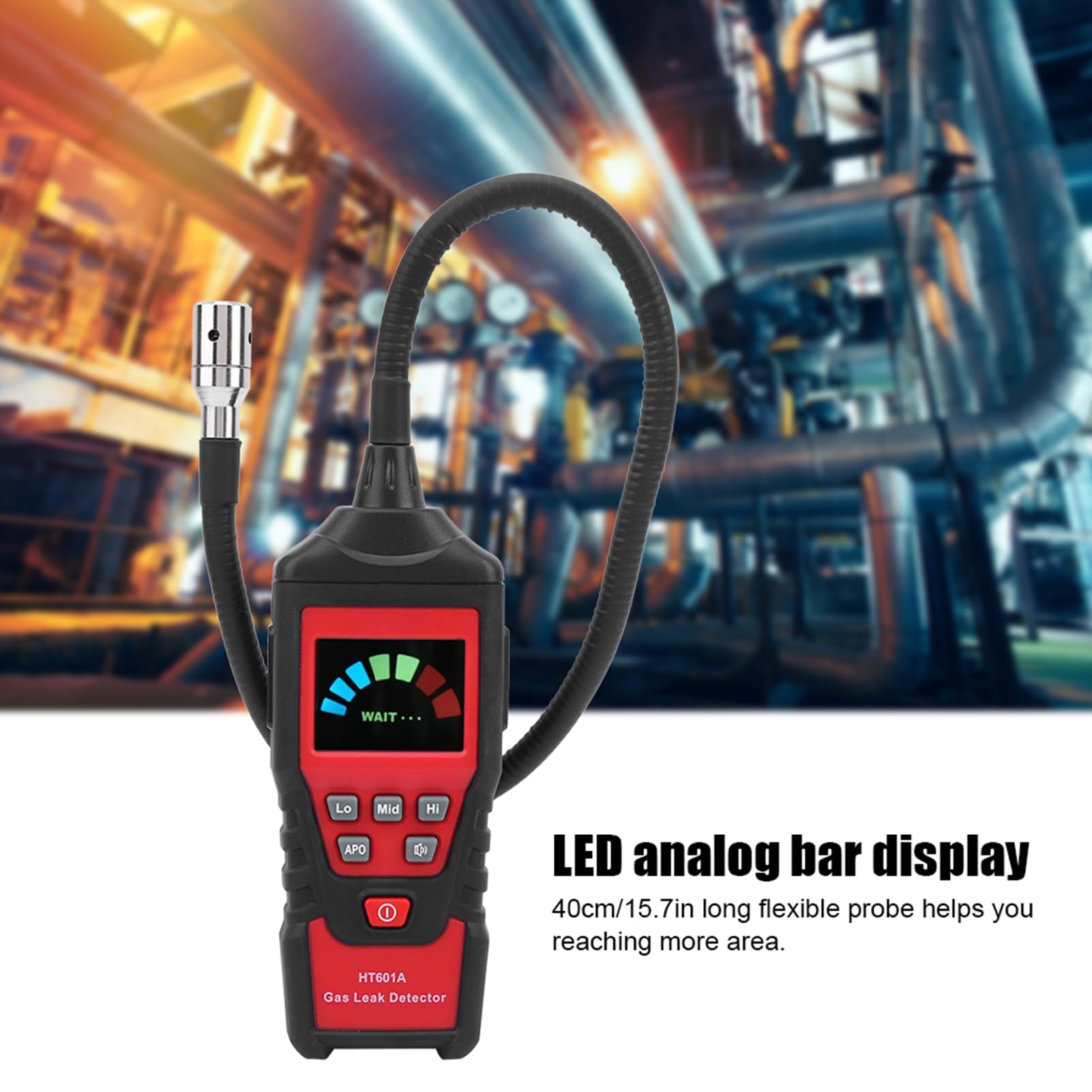 Rosvola Détecteur de Gaz Portable Ht601a pour Opérateurs de Cuisine Domestique et Restaurants à Grill Détecte Fuites Gaz >50ppm en Réponse <2 Sec Sonde Flexible 40CM