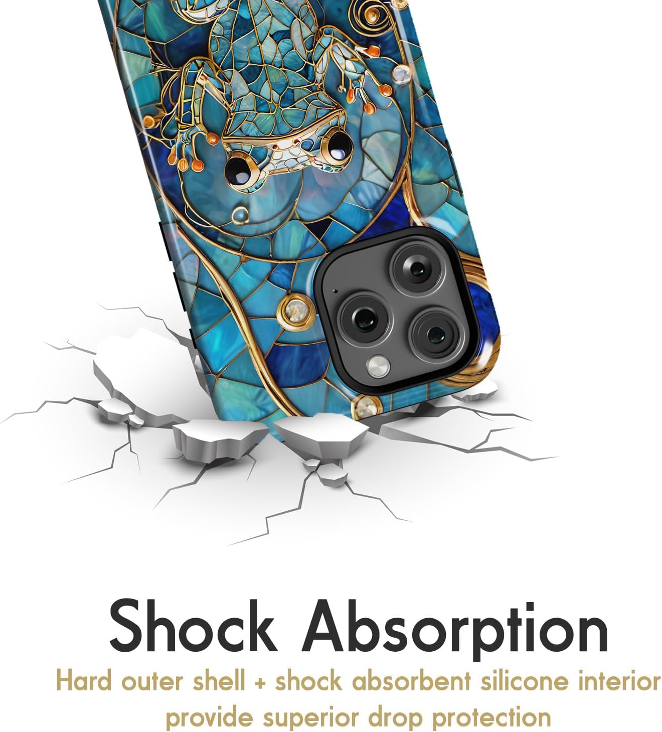 for iPhone 16,15,14,13,12 Plus Pro Max Mini Phone Case | Stained Glass Animals | MagSafe Compatible | Hard Outer Shell with Shock Absorbent Inner Layer (Blue Frog)