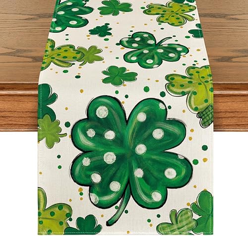 Artoid Mode Camino de mesa de trébol de acuarela para el día de San Patricio, decoración de mesa de comedor de cocina y vacaciones de temporada para