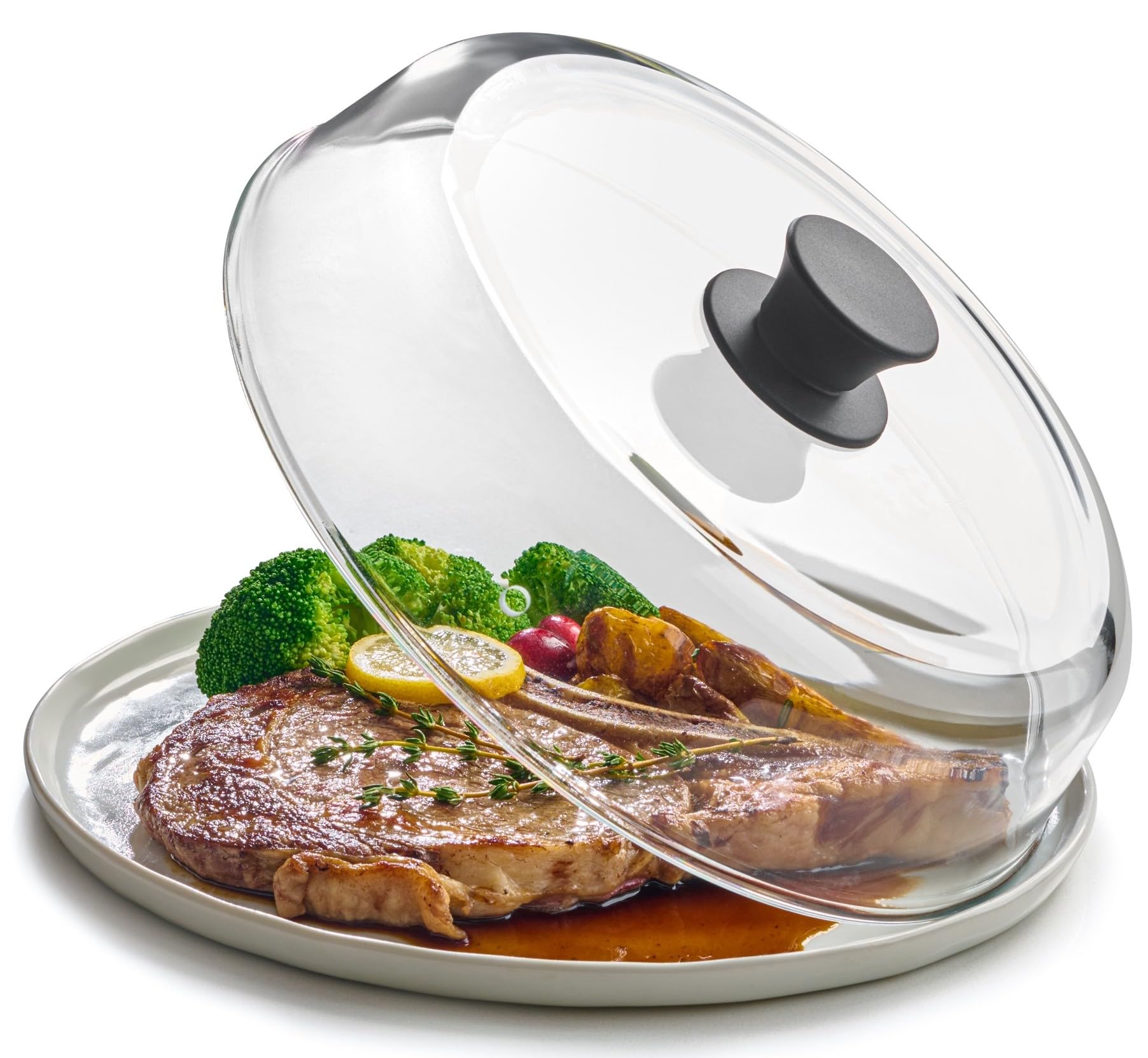 10inch Glass Microwave Splatter Cover for Food - 100% Food Grade BPA Free - Dishwasher Safe - Cookware & Bakeware Serving Dish Cover, Plate Splatter Guard Lid with Easy Grip Silicone Handle Knob