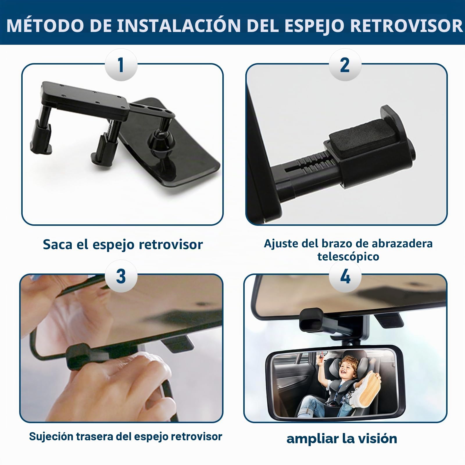 Espejo de Coche para Bebe, Rotación 360° Espejo Retrovisor Bebe Coche, Espejo de Cristal, Instalación Sencilla, Espejo para Coche para Seguridad de los Asientos Trasero