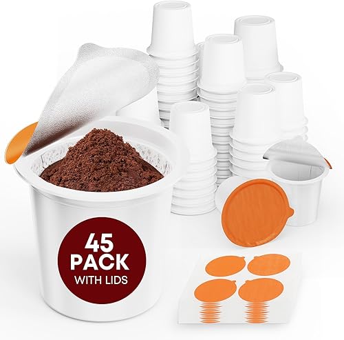 Miniatura 1 de TOVECARE, 45 unidades haz tus propias cápsulas de café K Cup, tazas K vacías desechables rellenables y kit de tapas de sellos de papel de aluminio