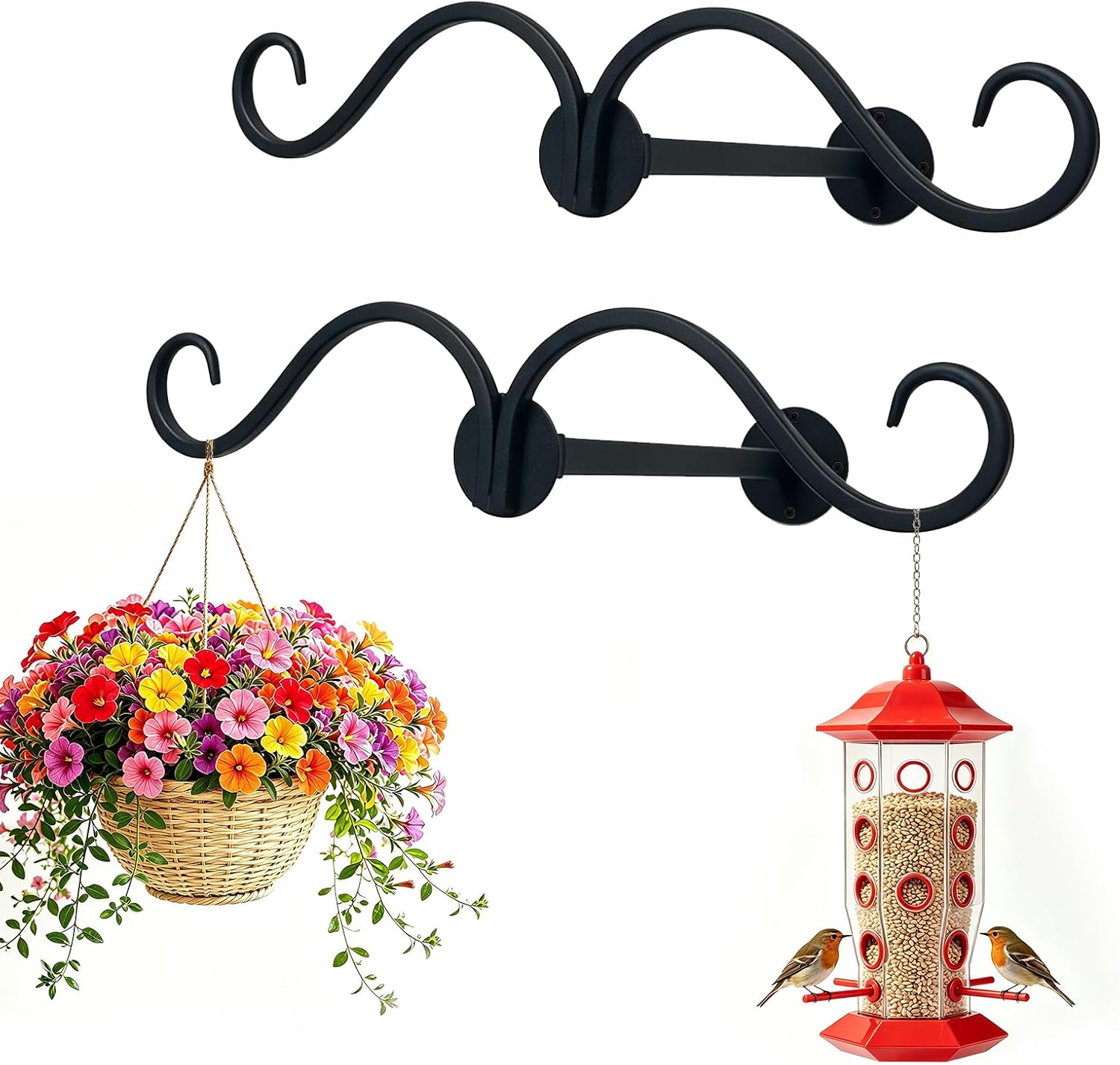 Double Shepherds Hook for Outdoor Bird Feeder & Planter