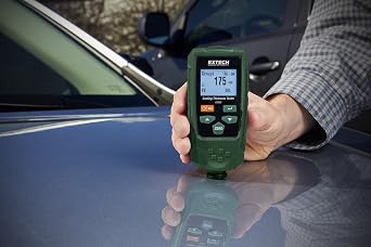 Extech CG206 Coating Thickness Tester - Dual Technology Paint Depth Gauge for Ferrous & Non-Ferrous Metals - USB PC Connectivity, 1500 Reading Memory, Calibration Kit Included | Dual technology, auto substrate recognition, 1500-reading memory, 30 groups, USB, calibration kit