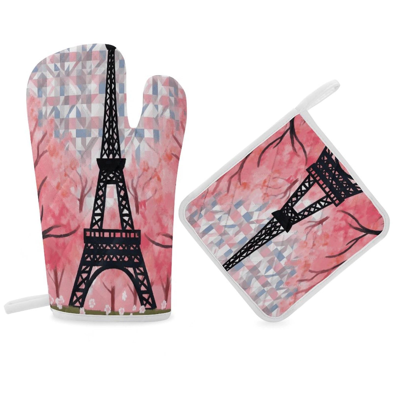 Fodpand Women's Style Eiffel Tower Pattern Oven Mitts And Pot Holders Sets,Oven Gloves For Kitchen Oven Mitts And Potholders For Baking Cooking Grilling Apartment Essentials