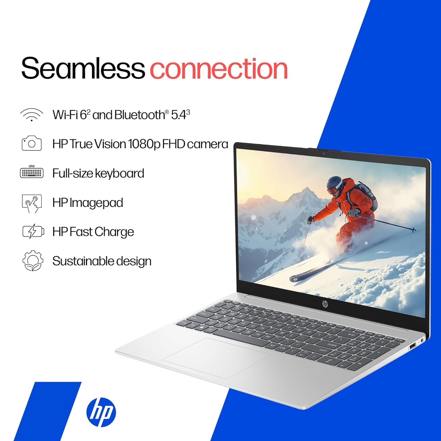 HP 15 Smartchoice, AMD Ryzen 3 7320U (8GB LPDDR5, 512GB SSD) FHD, Anti-Glare, Micro-Edge, 15.6''/39.6cm, Win11, M365 Basic(1yr)* Office24, Silver, 1.59kg, fc0500AU, FHD Camera w/Privacy Shutter Laptop — Amazon image 6
