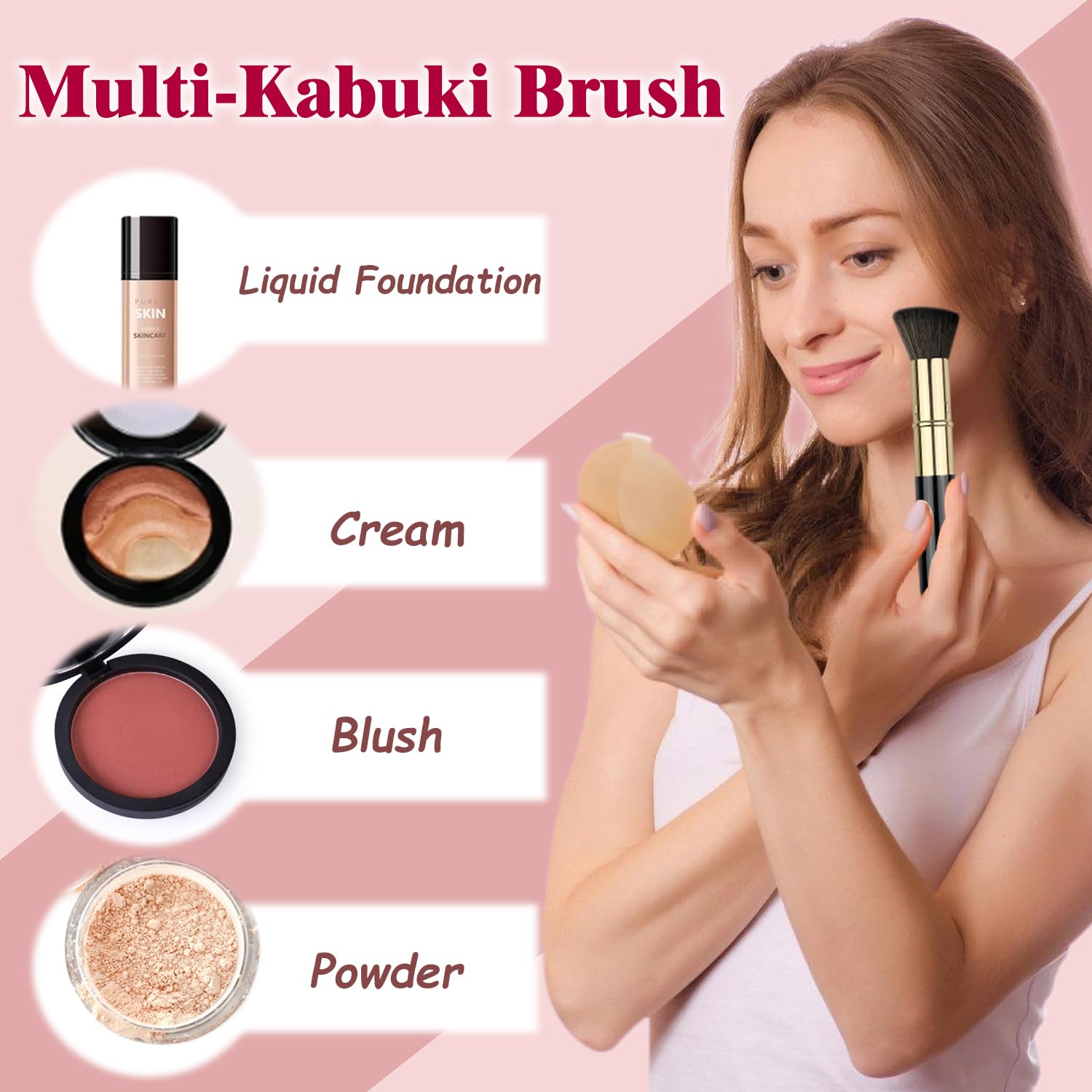 Brochas de maquillaje en polvo Kabuki para rubor facial, 2 unidades, para crema mineral BB