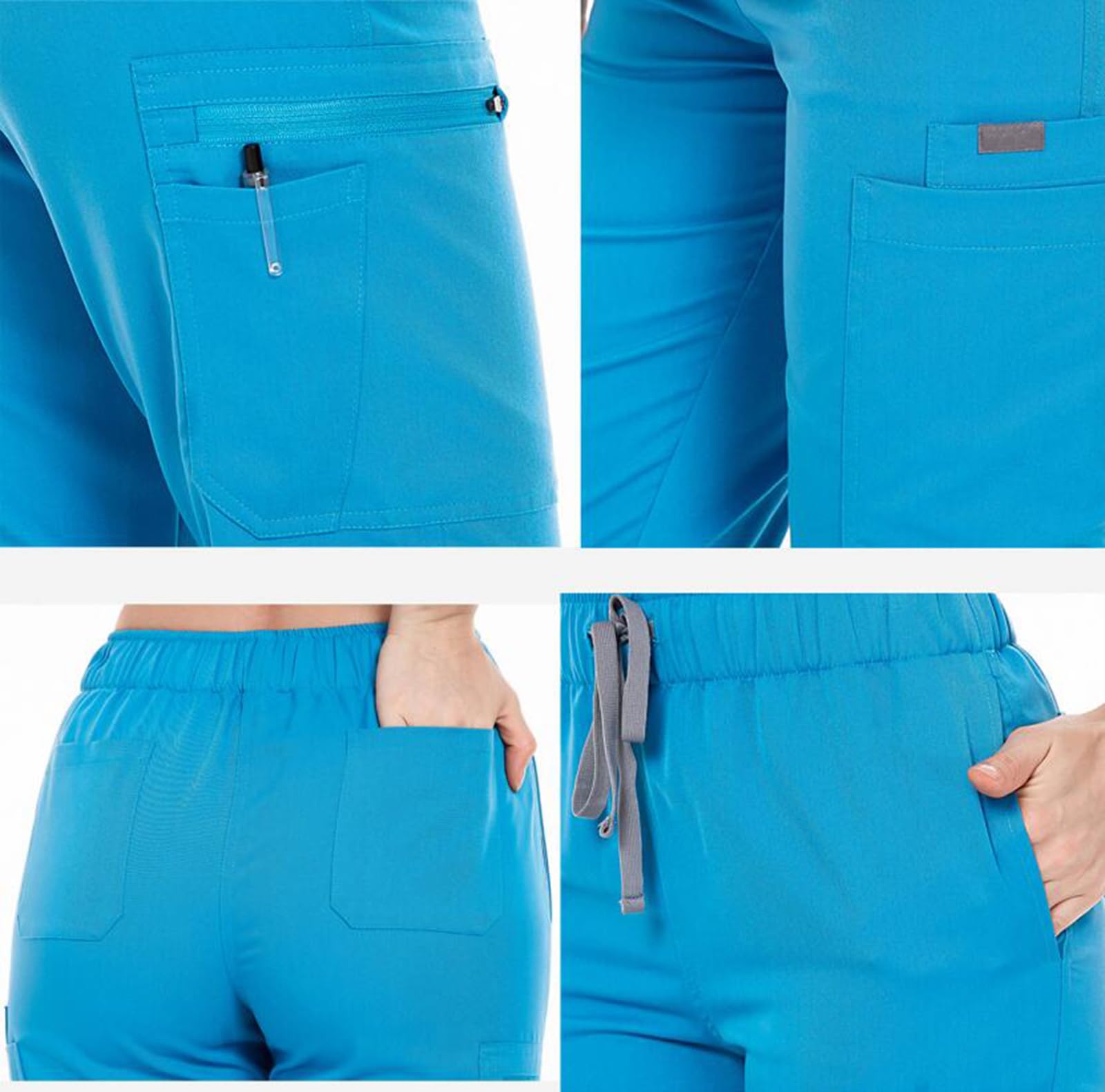 Divisa Sanitaria Donna, Top Moderno Scollo V & Pantaloni Divise Con 8 Tasche Scrub da Infermiera Set Uniforme per Medici, Infermieri, Veterinari, Dentisti