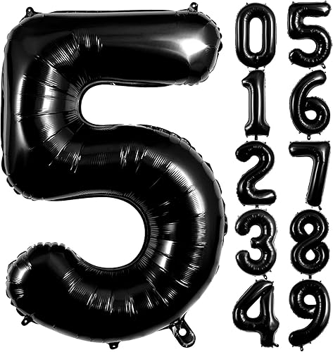 Miniatura 8 de Globos negros del número 5 de 40 pulgadas, globos de aluminio grandes, globo gigante de números para mujeres y hombres, cumpleaños, aniversario,