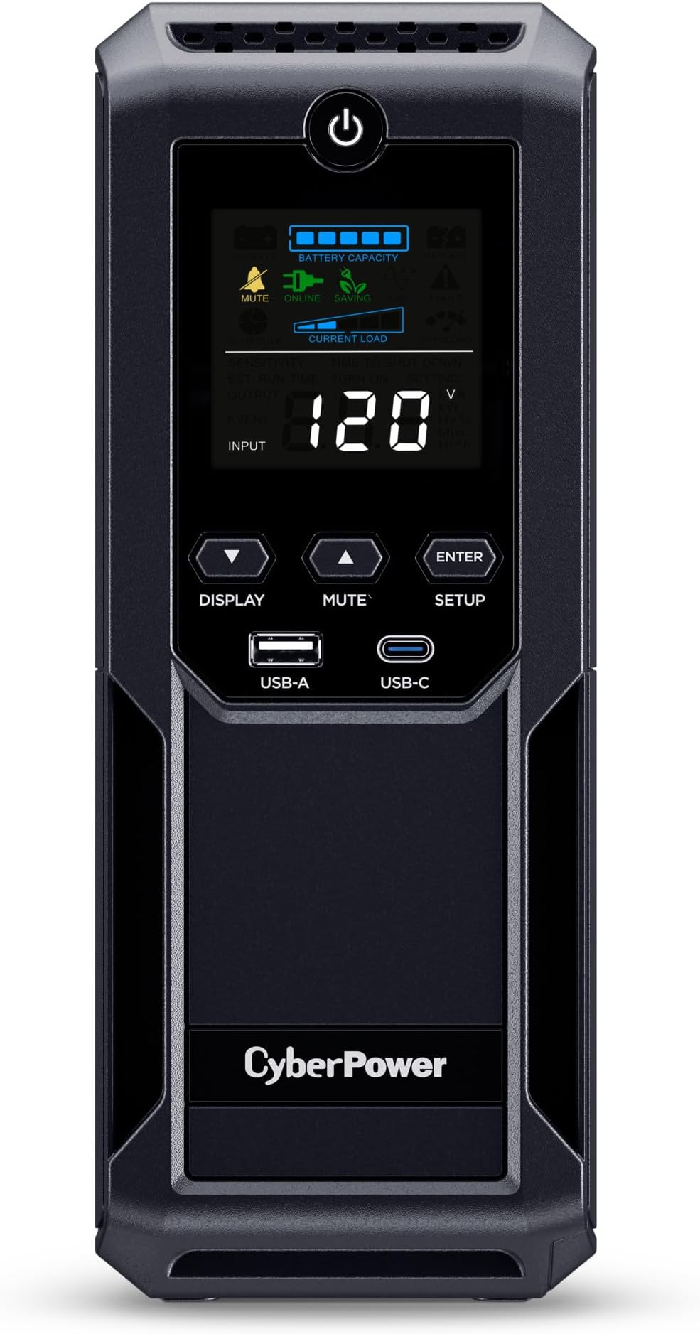 CyberPower CP1500AVRLCD3 Smart LCD UPS System, 1500VA/900W, 12 Outlets, 2 USB Ports, AVR, Mini Tower, Black