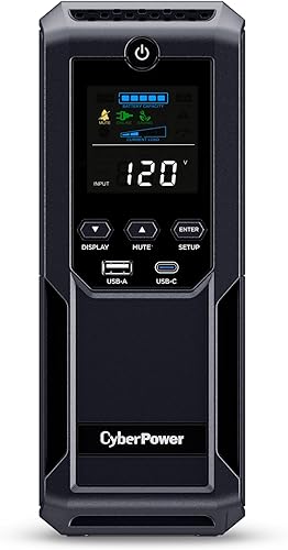 CyberPower CP1500AVRLCD3 - Sistema UPS LCD Inteligente, 1500VA/900W, 12 tomas, 2 puertos USB, AVR, minitorre, negro