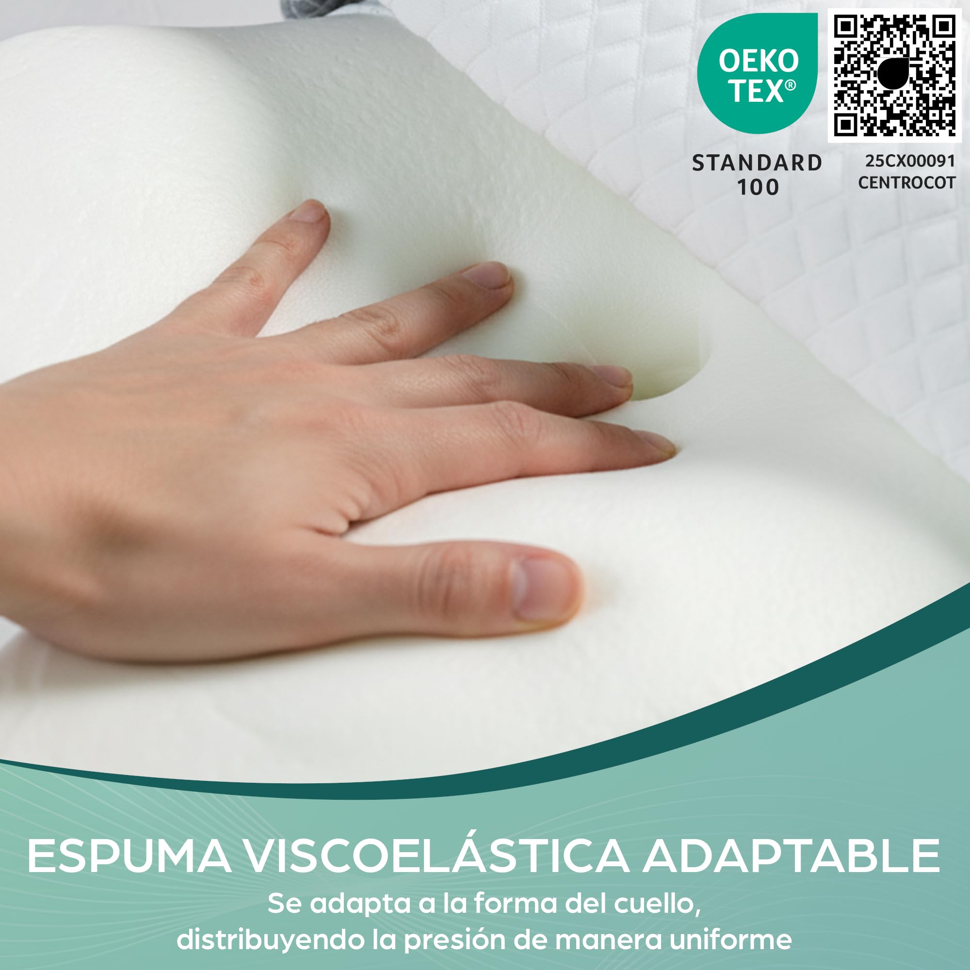 Flowen Almohada Cervical y Cuello Espuma de Memoria Cojin Ortopédico para Dormir Antiácaros Antialérgico y Transpirable Ideal para Dolores de Cuello Forro Antibacteriano Extraíble y Lavable