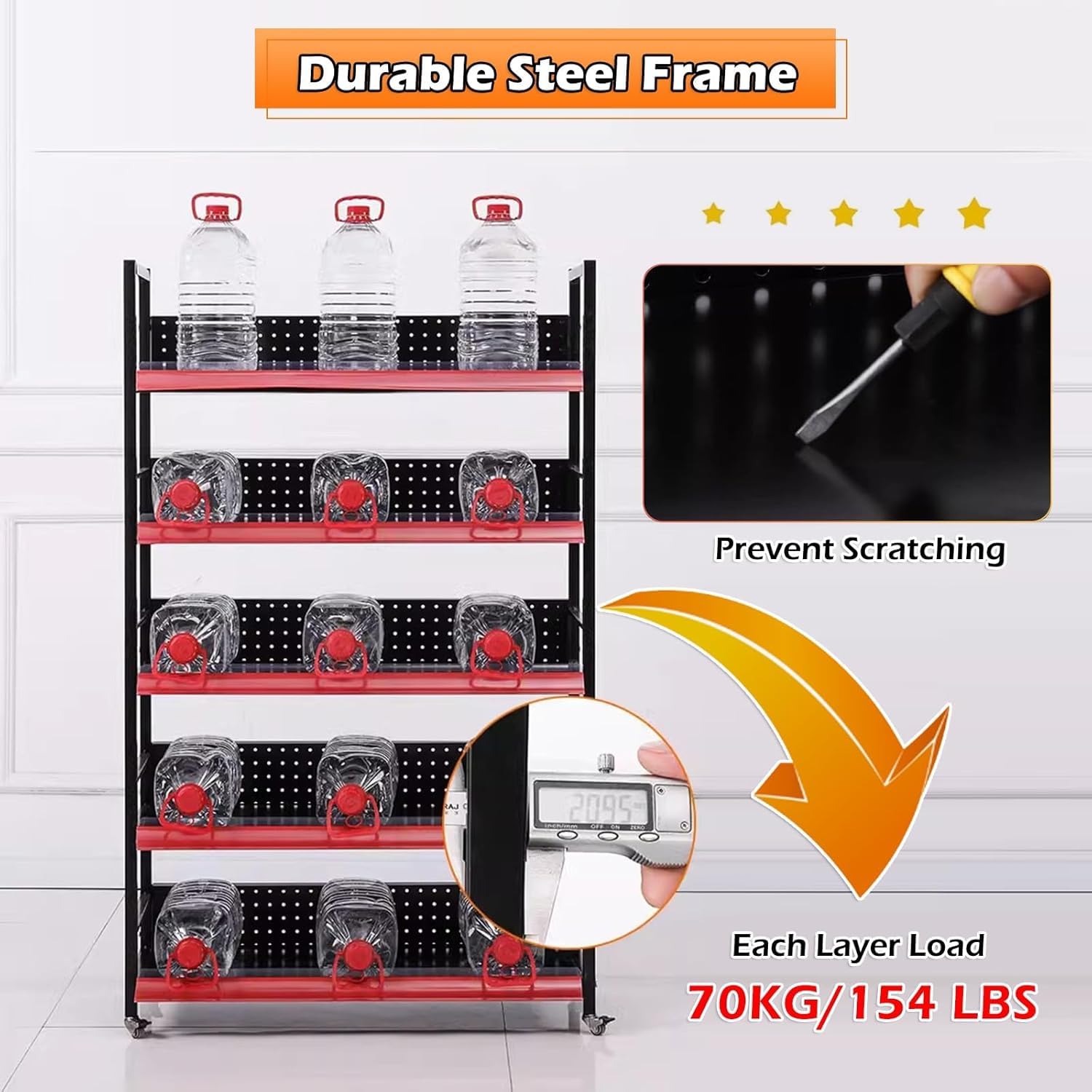 Store Display Shelve Mobile Supermarket Shelf Retail Display Rack, Metal Standing Shelf Units for Concession Exhibition Flea Market(Black,60x135cm)