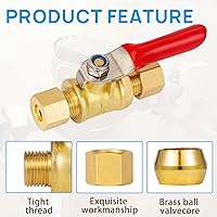 Vista 2 de Mini Válvula de Bola de Latón Sin Plomo con Interruptor de Cierre, Conexión de Compresión de 1/4 pulgada por Conexión de Compresión de 1/4 pulgada