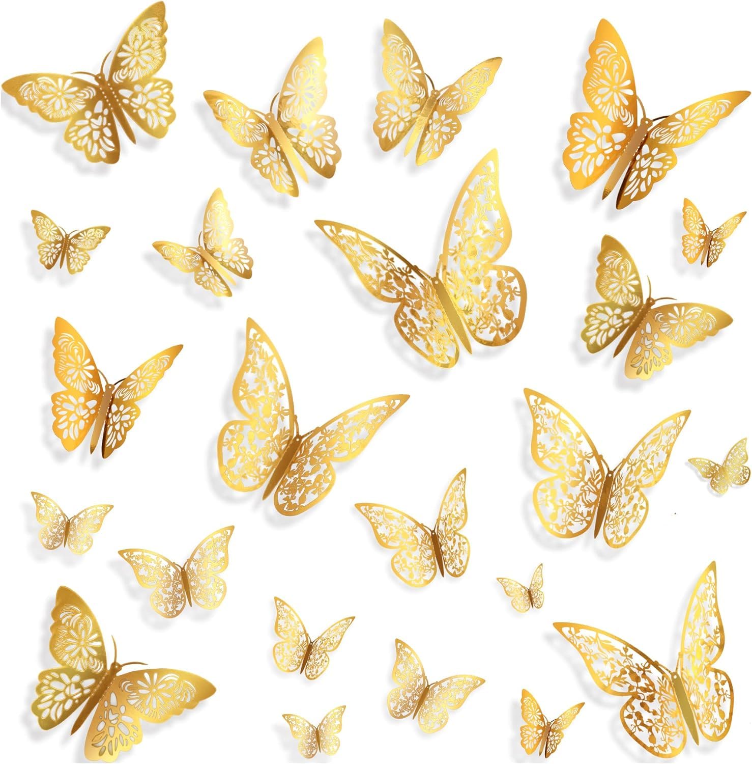 Gold 3D Butterfly Wall Decor, Zokixto 3 Sizes, 2 Styles Removable Paper Butterfly Wall Stickers Decorations, Butterflies Decals for Party Birthday Cake Baby Shower Bedroom Wedding Crafts Decor (72) (B0CQYX9X39) Amazon Price History, Amazon Price Tracker
