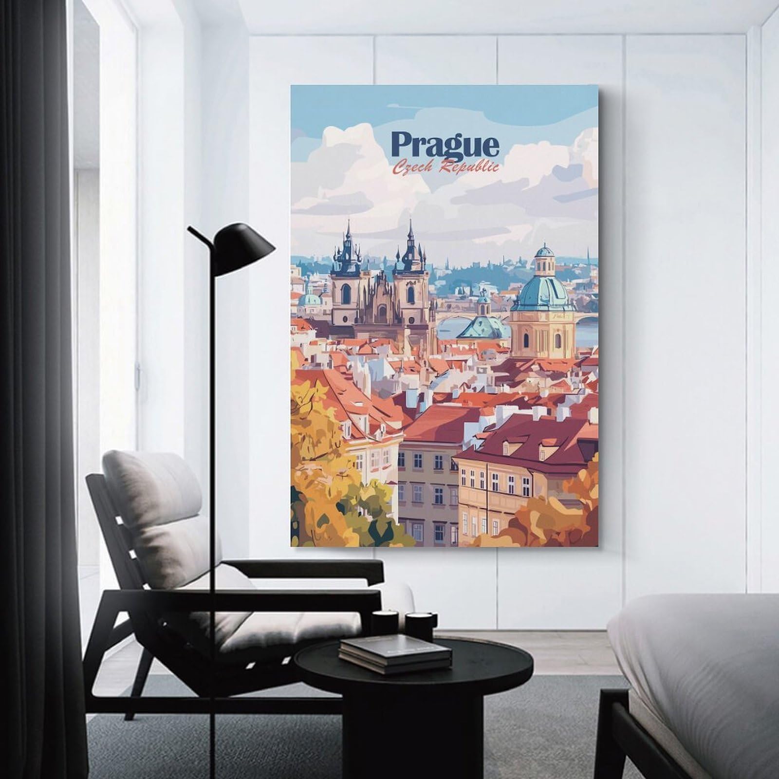 Junmoney Wall Picture Print Prague Cityscape(4), 16x24inch(40x60cm), for Wall Displays, Bedrooms Or Room Updates, Wall Decor Suited to Curated Displays