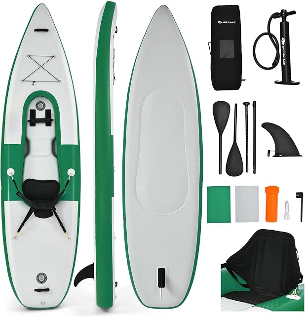 COSTWAY Inflatable Kayak, 1 Person Sit on Canoe with Adjustable Aluminum Oar, Hand Pump and Padded Seat, Paddle Kayaks Blow up Boat for River Lake Sea