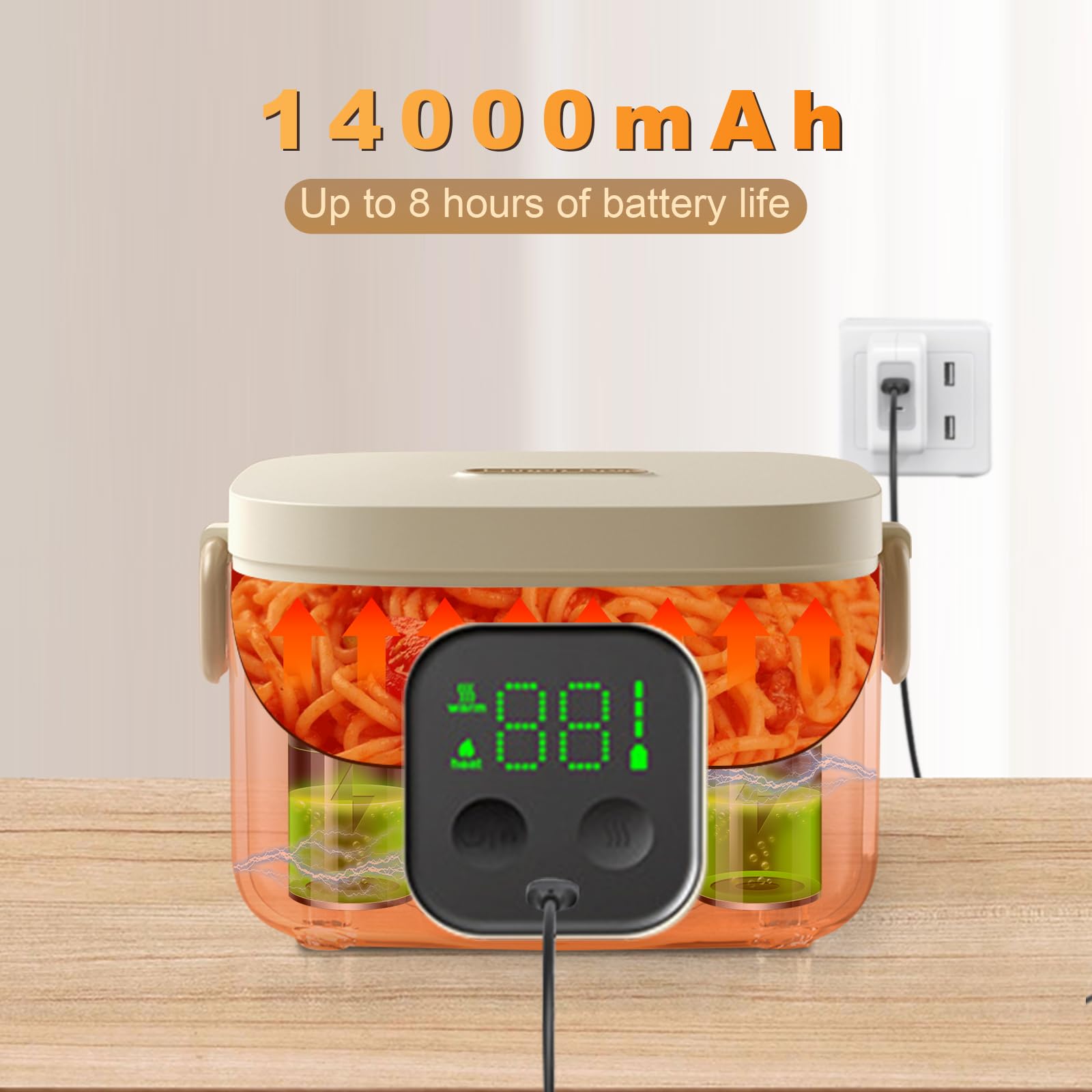 Scaldavivande Elettrico Portatile, Porta Pranzo Riscaldabile USB, 7 Livelli di Riscaldamento per Auto Camion e Ufficio Schiscetta Pranzo Riscaldabile