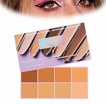 Soft Matte Cream Concealer 8 Shade Fade Palette, Soft Matte Cream Foundation, Waterproof Full Coverage Cream, Under-Eye Brightening Medium color