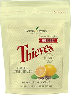 Young Living Thieves Sugar-Free Hard Lozenges 30ct - Essential Oil Relief for Sore Throat & Dry Mouth, Gentle on Stomach