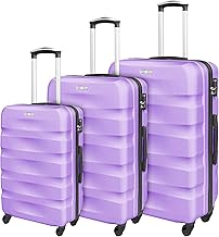 Set Di 3 Valigie Rigide ABS Valigia Da Viaggio Con Chiusura Lucchetto Combinazione Grande Media Piccola Forti Resistenti Manico Telescopico Trolley Borsa Vacanze Set Viaggio Treno Aereo Auto - Lilla