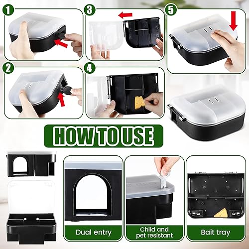 Miniatura 4 de Qualirey Paquete de 8 cajas de estación de cebo para ratas con tapas transparentes y llaves, incluye 2 estaciones grandes de cebo para ratones, 6