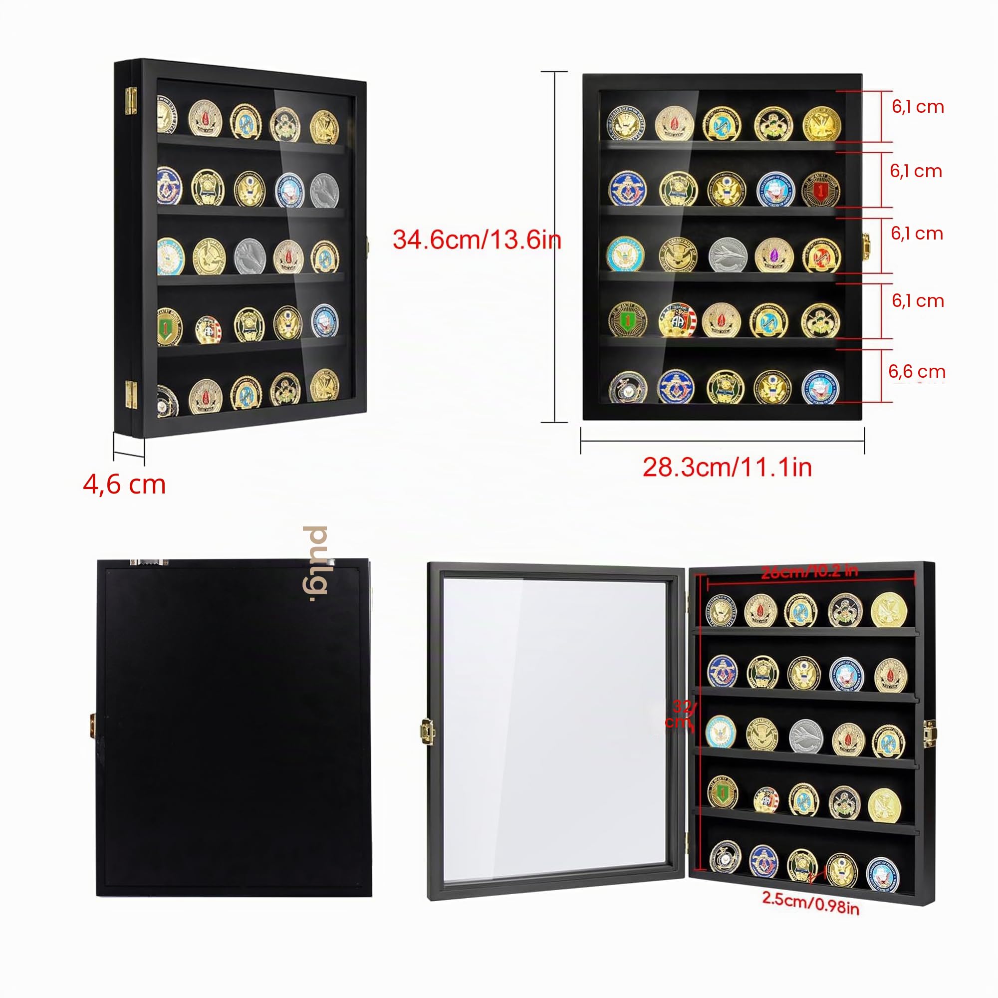 Challenge Münzvitrine,Münzhalter-Display,Militär-Münzhalter-Display, Münzdisplay aus Holz,Wandmontage mit abnehmbaren Regalen,Shadow Box für Medaillen Pin Insignia Buttons,Poker-Chip、Anime-Münzen.