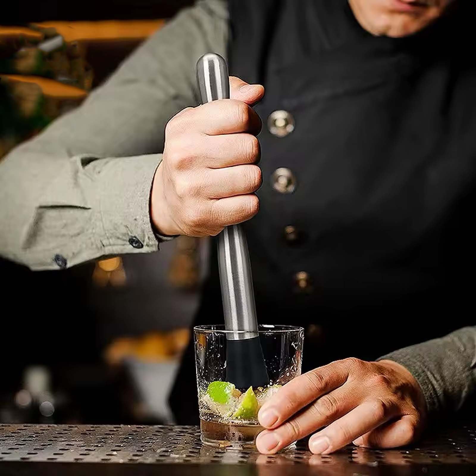 10 piezas de mortero para cócteles de acero inoxidable para bebidas, 8 pulgadas de largo, mojito mortero, herramienta para bebidas, trituradora de hielo, juego de herramientas de camarero para el