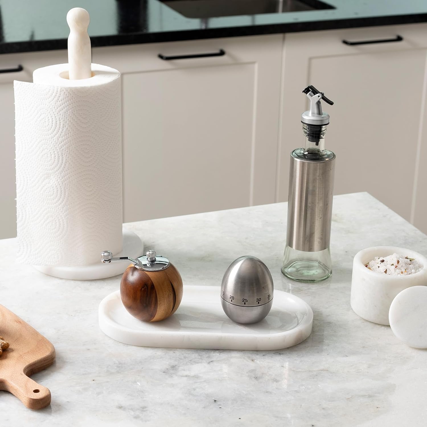 Koville African Natural White Marble Decorative Tray, 10" x 5" Marble Vanity Tray for Bathroom Countertop Organizer Stone Trays, Catchall Tray for Perfume, Candles, Jewelry (Namib Bianco White) - Image 8