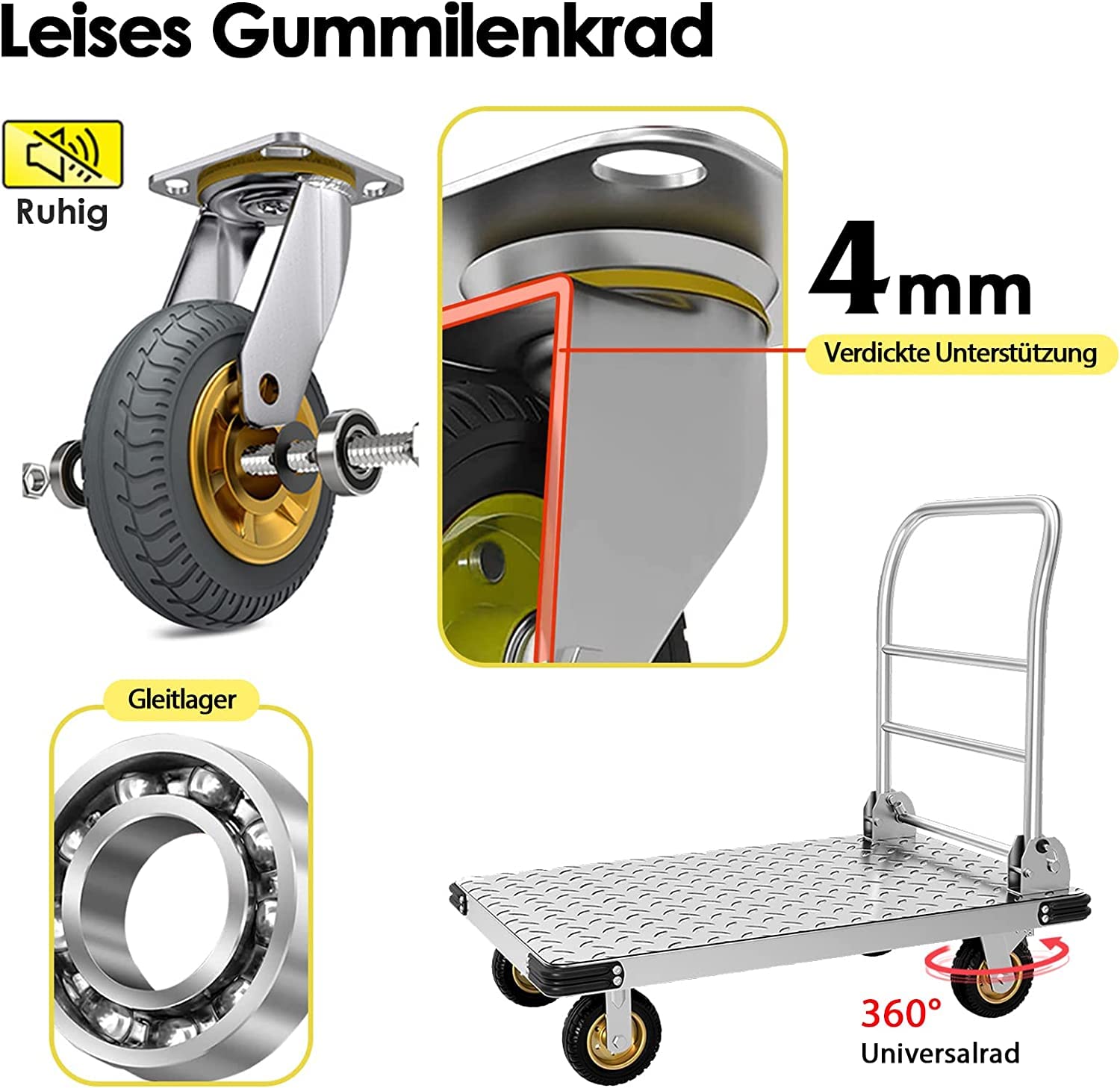 Wózek ze składaną platformą, pojemność 900 kg, stalowy wózek pchający, wózek podręczny do dużych obciążeń, mobilny wózek transportowy, składany wózek wielofunkcyjny (92 x 62 cm)