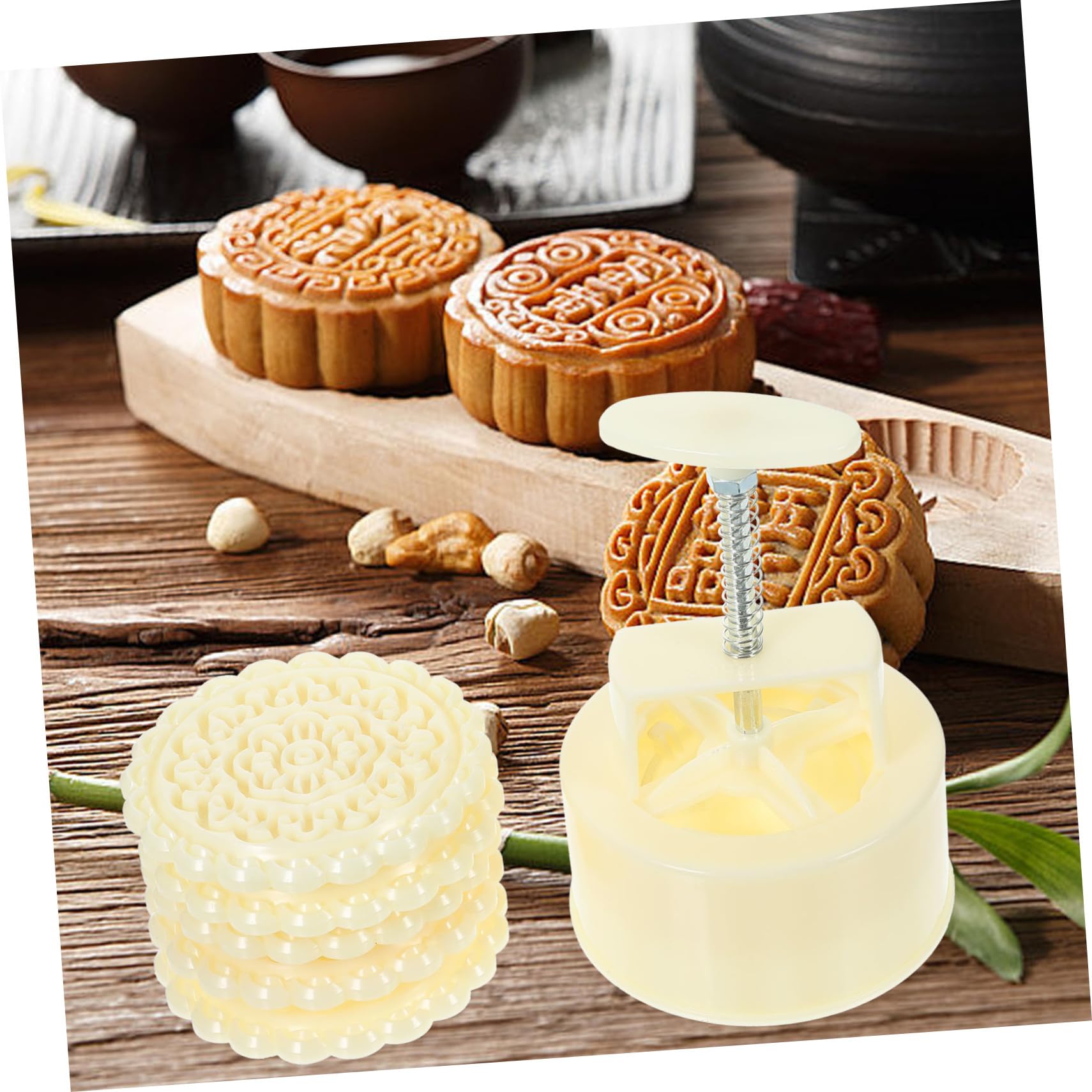 Molde para Pastel de Luna Reutilizable de Plástico Beige, 1 Juego | Estampas Variadas, Color Beige que No se Desvanece, Apto para Galletas y Repostería