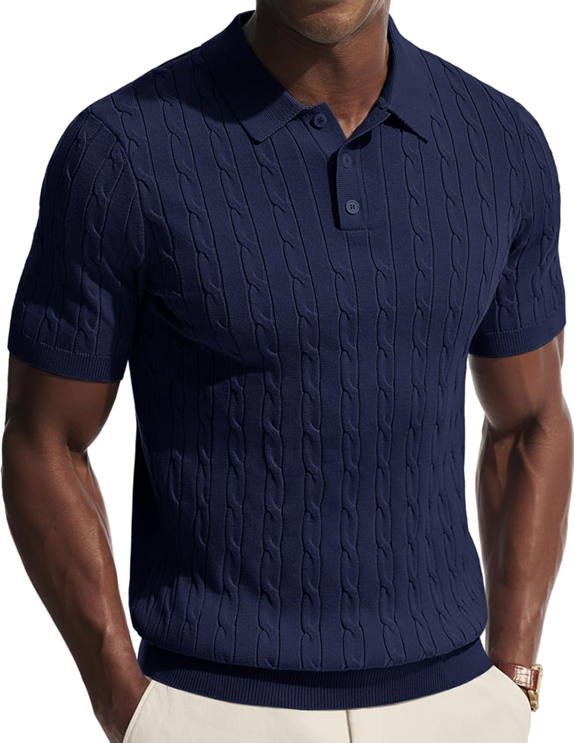 PJ PAUL JONES Men's Polo Shirts Short Sleeve Textured Cable Knit Shirts Casual Stretchy Golf Polo Stylish Old Money Tops