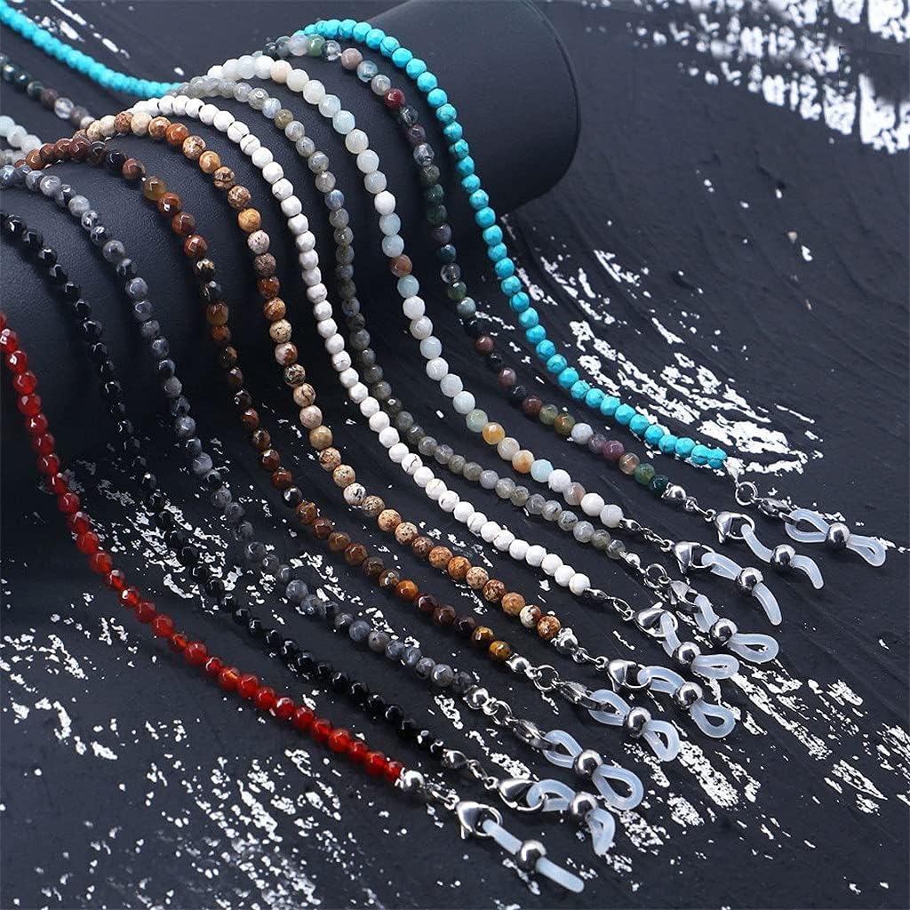 Vintage Natural Stone Glasses Chains Women Men Necklace Strap Non-slip Agate Beaded Eyeglass Holder Neck Eyewear Rope(D)