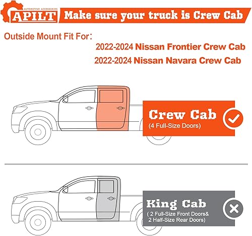 Miniatura 3 de APILT Protectores de lluvia cromados mate para Nissan Frontier y Navara Crew Cab 2022-2023, deflectores de viento de montaje exterior, accesorios de