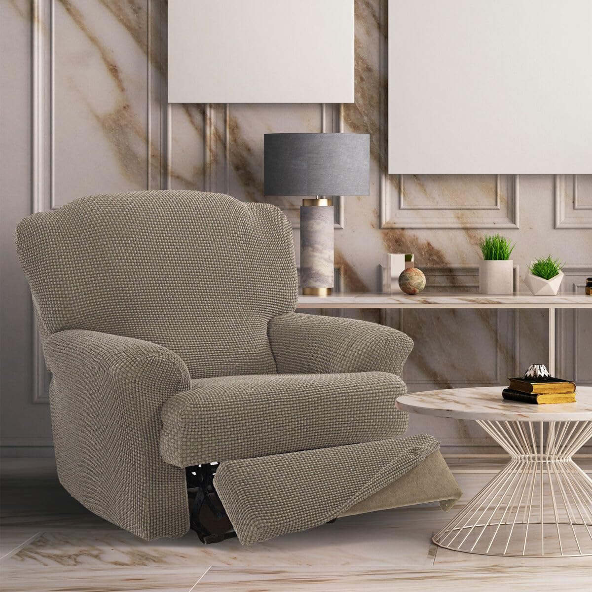 SOFASKINS Housse de Fauteuil de Relaxation inclinable, Super élastique, avec Design Exclusif, Respirante et Durable, Housse de canapé Facile à Placer 70-90 cm, Couleur Lin