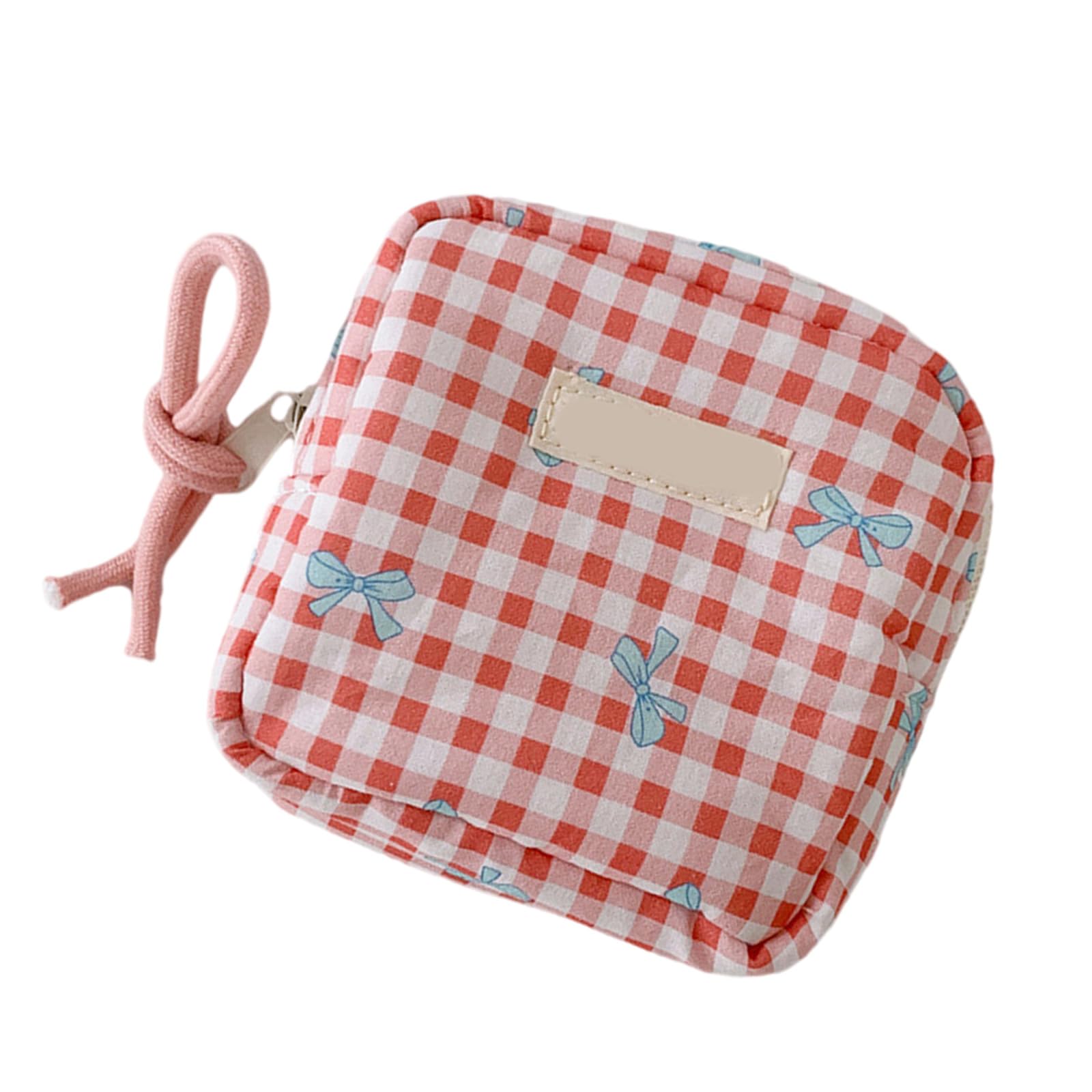 Mekalero Red Fashionable Square Makeup Organizers Portable Cosmetic Bag With Multiple Compartments For Cosmetics Skincare Essential Checke Waterproof Makeup Organizers