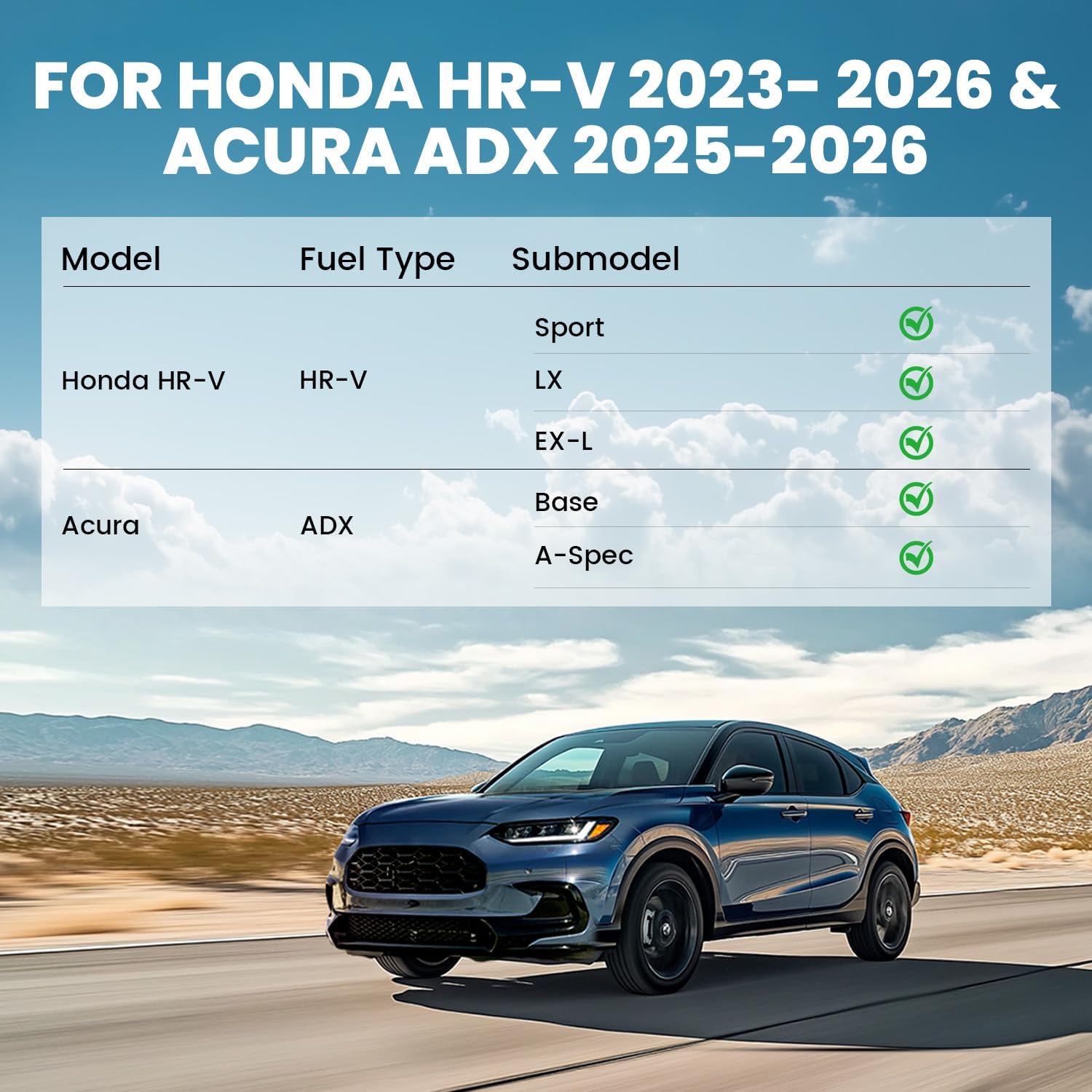 LASFIT Floor Mats & Cargo Mat for Honda HRV 2026 2025 2024 2023 Sport/LX/EX-L (Gasoline & Hybrid) & for Acura ADX 2025-2026, All Weather TPE Custom Fit HR-V Floor Liner Accessories Full Set, Black - Image 2