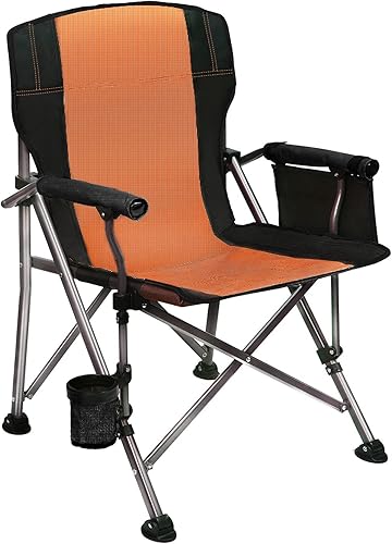 LEADALLWAY Silla de campamento plegable de gran tamaño con portavasos y bolsa de almacenamiento extraíble, soporte resistente de 350 libras, silla
