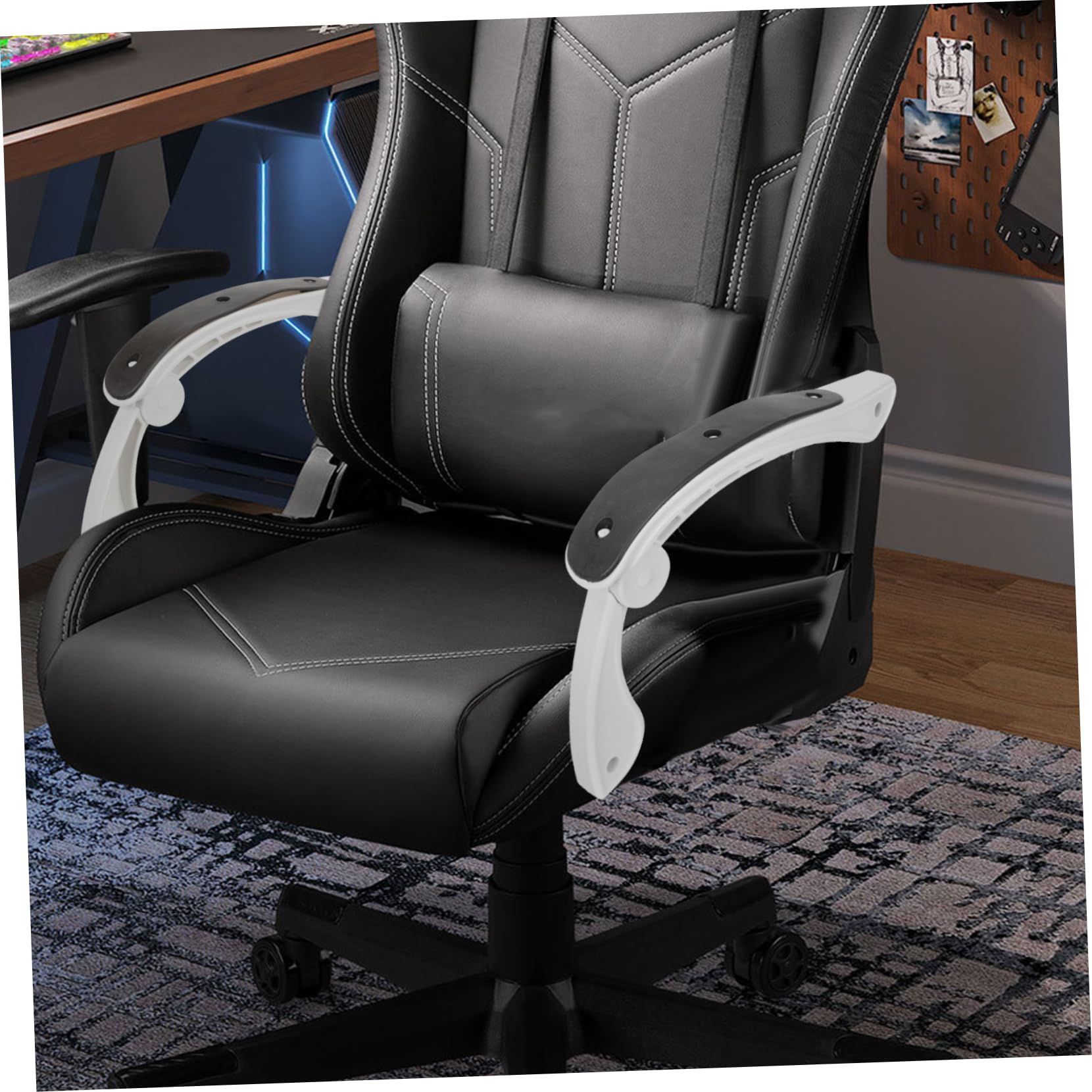 SHINEOFI Reposabrazos de Silla de Oficina de Plástico 2 Piezas | Repuesto para Silla Giratoria, Blanco y Negro, Agarre Firme, Soporta Peso Alto