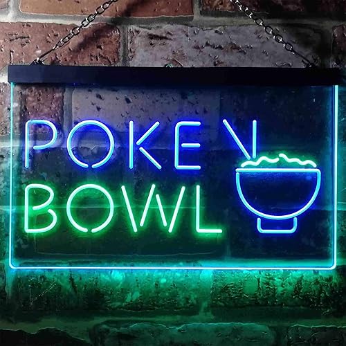 Miniatura 2 de ADVPRO Poke Bowl Hawaiian Dish - Letrero de neón LED de doble color, verde y azul, 24 x 16 pulgadas, st6s64-i3352-gb
